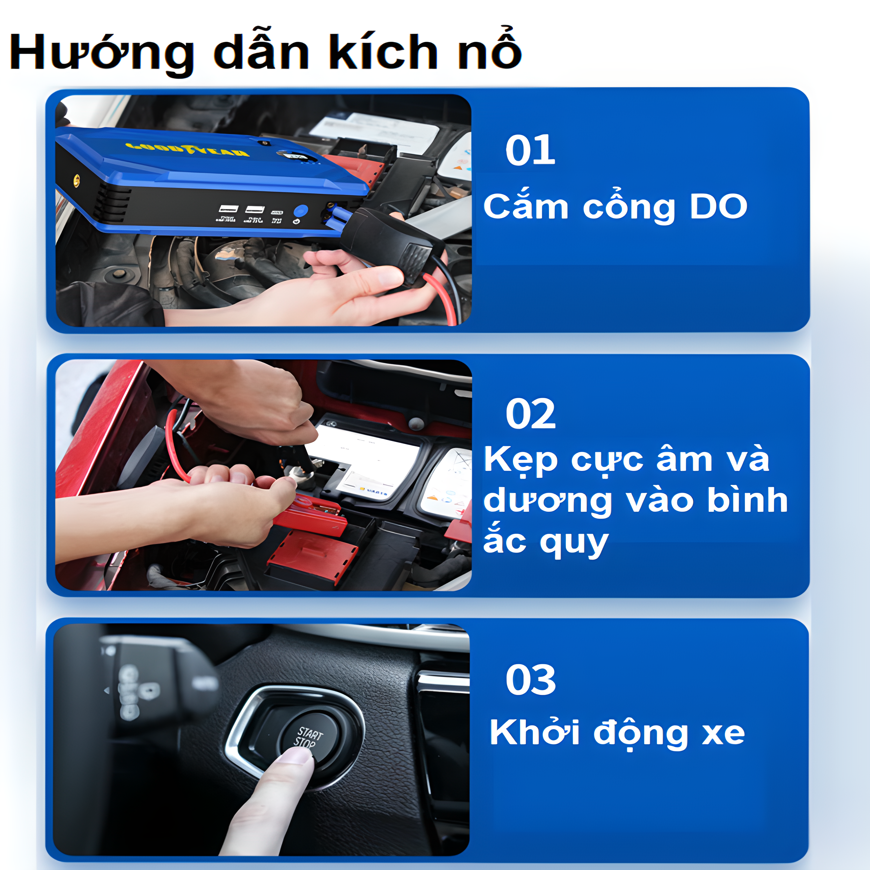 Bộ kích bình ắc quy kiêm bơm lốp và sạc dự phòng Goodyear GY-5282 dung lượng 10400mAh - Hàng Chính Hãng