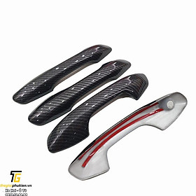 Bộ ốp tay nắm cửa xe Kia Seltos (bản thiếu) vân Carbon - Tặng miếng dán trong suốt chống xước hõm cửa