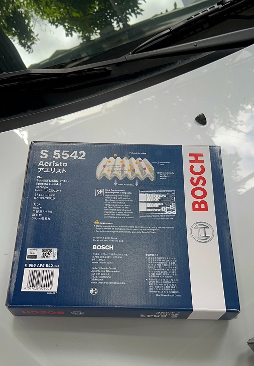 Lọc Gió Điều Hòa Tiêu Chuẩn BOSCH Aeristo S5542 Dành Cho Xe Kia Carens (04-09), Sorento (09-14)