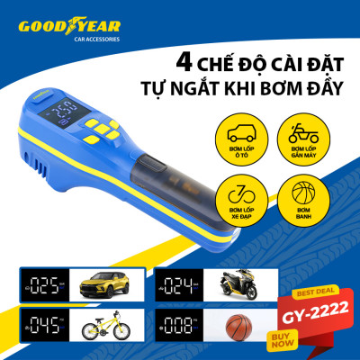 Máy Bơm Lốp Xe GOODYEAR GY-2222 Cầm Tay Nhỏ Gọn Không Dây Tích Điện - Nhập Khẩu Chính Hãng