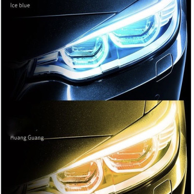 Bộ 2 dây LED mí tích hợp xi nhan chạy đuổi đèn daylight dán đèn xi nhan nháy đuổi 60cm Silicon chống nước - Xang Băng chuyển Vàng