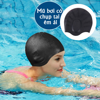 Mũ Bơi, Nón Bơi Chất Liệu Silicon Cao Cấp Cho Nam Nữ Ngăn Nước Màu Đen Legaxi