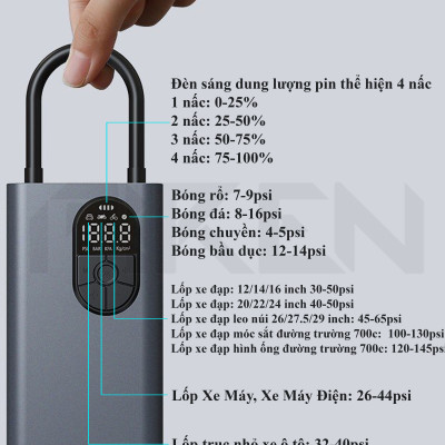 Máy Bơm Khí Cho Lốp Ô Tô Điện Tử Cầm Tay Đa Năng Nhỏ Gọn Tự Ngắt Cho Xe Hơi Xe Đạp Xe Gắn Máy Model CQB Hàng Chính Hãng 