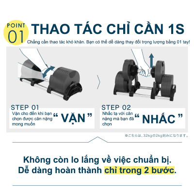 Nuobell flexbell - 01 quả tạ tay 32kg/ 02 quả tạ 64kg (16 cấp điều chỉnh trọng lượng) tập gym tập thể dục tập tạ tập luyện cơ bắp.