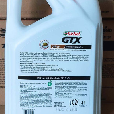 Dầu nhớt cho xe ô tô Castrol GTX 20W-50 (Can 4 Lit)