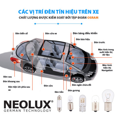 Combo 10 Bóng Đèn Xi Nhan Chân Cài G18 OSRAM NEOLUX Lắp Đèn Hậu, Đèn Phanh, Đèn Cảnh Báo Xe Ô Tô Xe Máy - Nhập Khẩu Chính Hãng