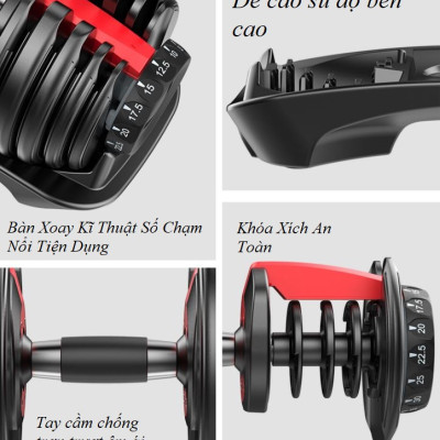 Bộ 2 Tạ Tay Điều Chỉnh Khóa Số Tự Động 24kg Cao Cấp ( Tặng Kèm Đôi Găng Tay Màu xanh ) Ảnh thật kèm khay đựng tạ 48kg/ 2 tạ