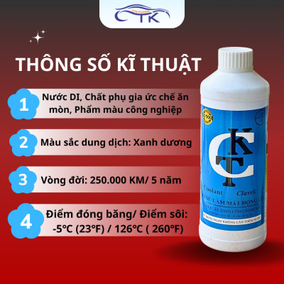 Nước Làm Mát Động Cơ Ô Tô Classic/ Prenium/ Super Coolant CTK Chính Hãng, Dung Tích 1L, Bảo Vệ Động Cơ Lâu Dài