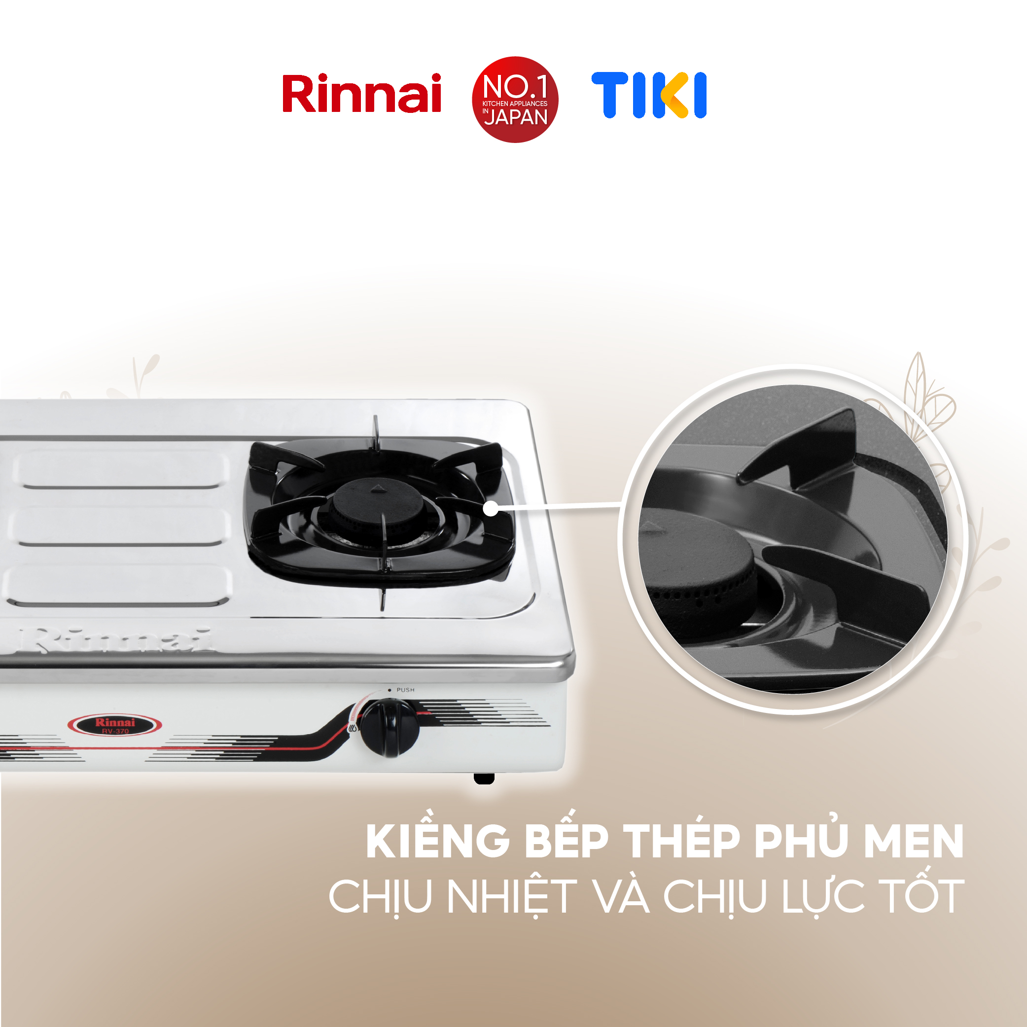 Bếp gas dương Rinnai RV-370(SM)N mặt bếp inox và kiềng bếp men - Hàng chính hãng.