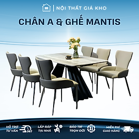 Bàn ăn mặt đá cẩm thạch nhân tạo trắng mây, đen mây, loang nâu kết hợp 4 ghế 6 ghế 8 ghế Mantis
