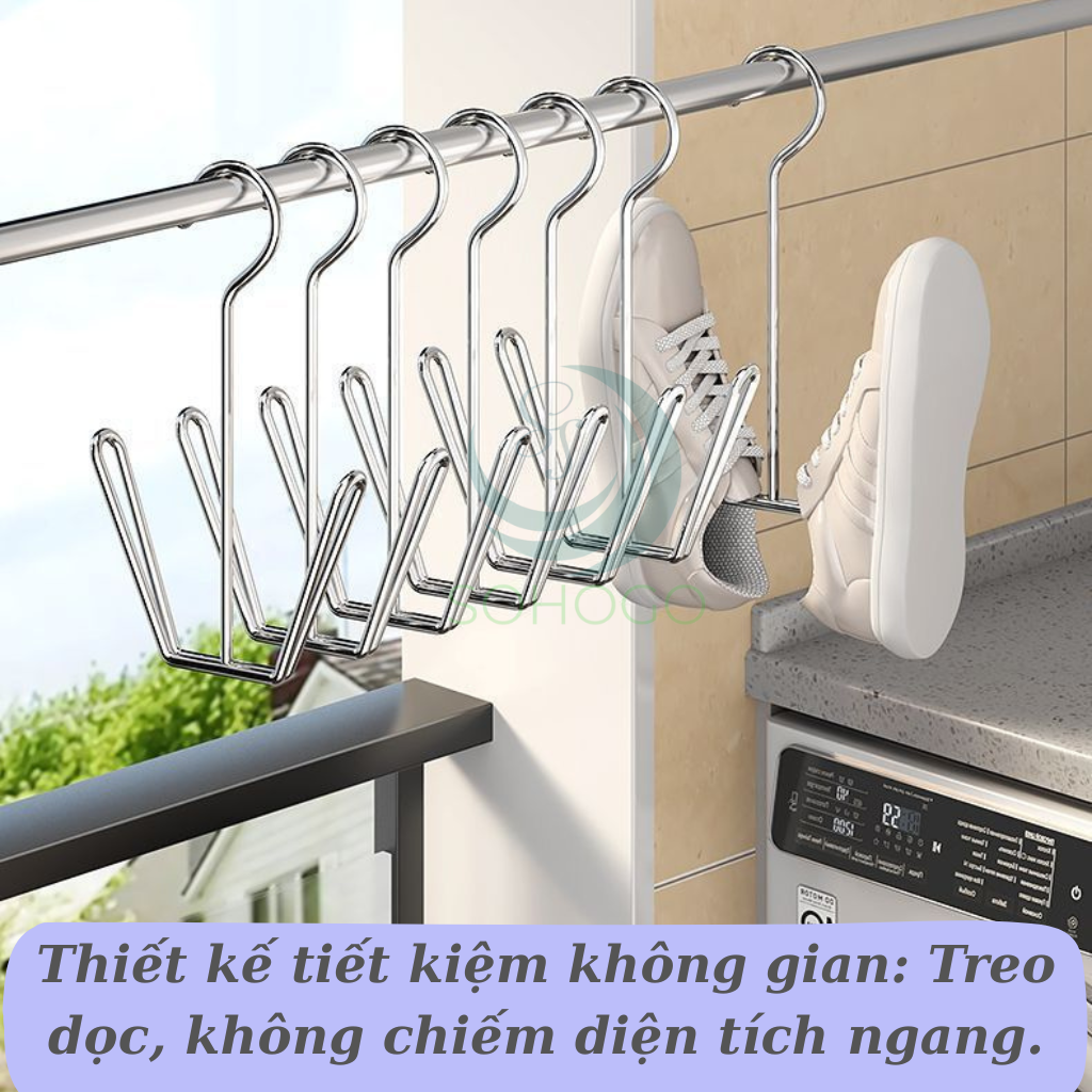 Bộ 2 Móc Treo Giày Đôi Inox Đa Năng- Móc Phơi Giày Thông Minh Chống Gỉ - Móc Sắt Treo Dép – Giày – Chai Đa Dụng