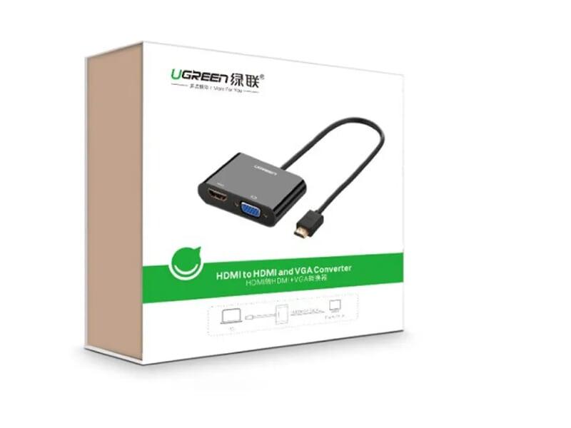 Ugreen UG40744CM101TK Màu Đen Bộ chuyển HDMI sang VGA + HDMI kèm cổng âm thanh - HÀNG CHÍNH HÃNG