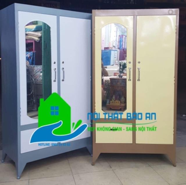 Tủ sắt quần áo ngang 0.9m cao 1m8 (Xanh trắng) 02