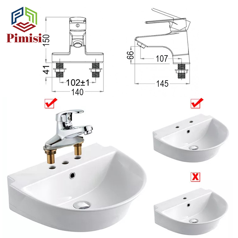 Vòi Chậu Lavabo Nóng Lạnh Pimisi PV-203C Cho Chậu Rửa Mặt 3 Lỗ (2 Chân) Bằng Đồng Thau, Mạ Crom/Niken Sáng Bóng Dùng Trong Nhà Tắm - Chỉnh Nước Bằng Gật Gù Nóng Lạnh Gắn Trên Bồn Rửa Mặt Treo Tường, Đủ Phụ Kiện Xi Phông Và Dây Cấp Nước | Hàng Chính Hãng