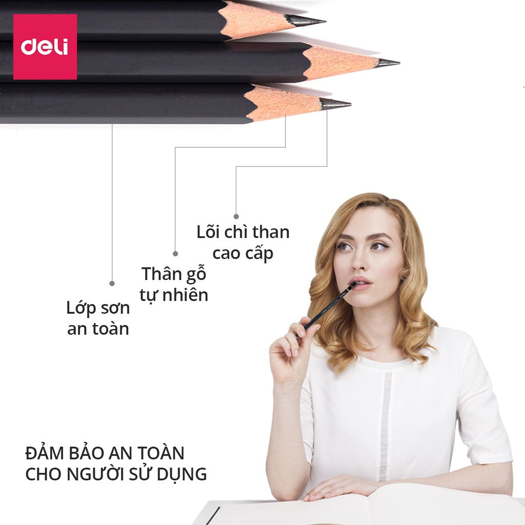 Set 8 Bút Chì Phác Thảo Cao Cấp Deli 2H, HB, 2B, 5B, 6B, 8B Dành Cho Mỹ Thuật Chuyên Nghiệp Chì Mềm Độ Đậm Chuẩn