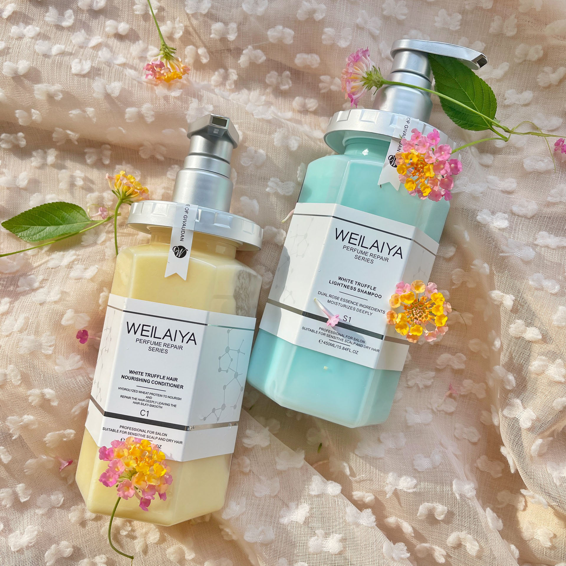 Set quà tặng cao cấp gồm Dầu gội xả phục hồi đa tầng nấm Truffle Weilaiya và Kem ủ trắng vỏ bồ đào Weilaiya Niacinamide Brightening Scrub - Gói hộp quà sang trọng