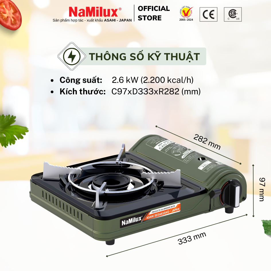 Bếp Gas Mini Cao Cấp NaMilux NH-P3320PF│Van Ngắt Gas An Toàn 2 Cấp│Công Suất 2.6 Kw (2.200 kcal/giờ)│Hàng Chính Hãng