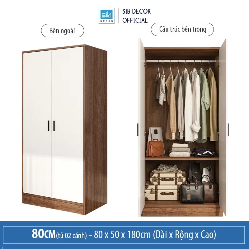Tủ Quần Áo Đơn Giản SIB Decor Màu Trắng Phối Walnut TA17