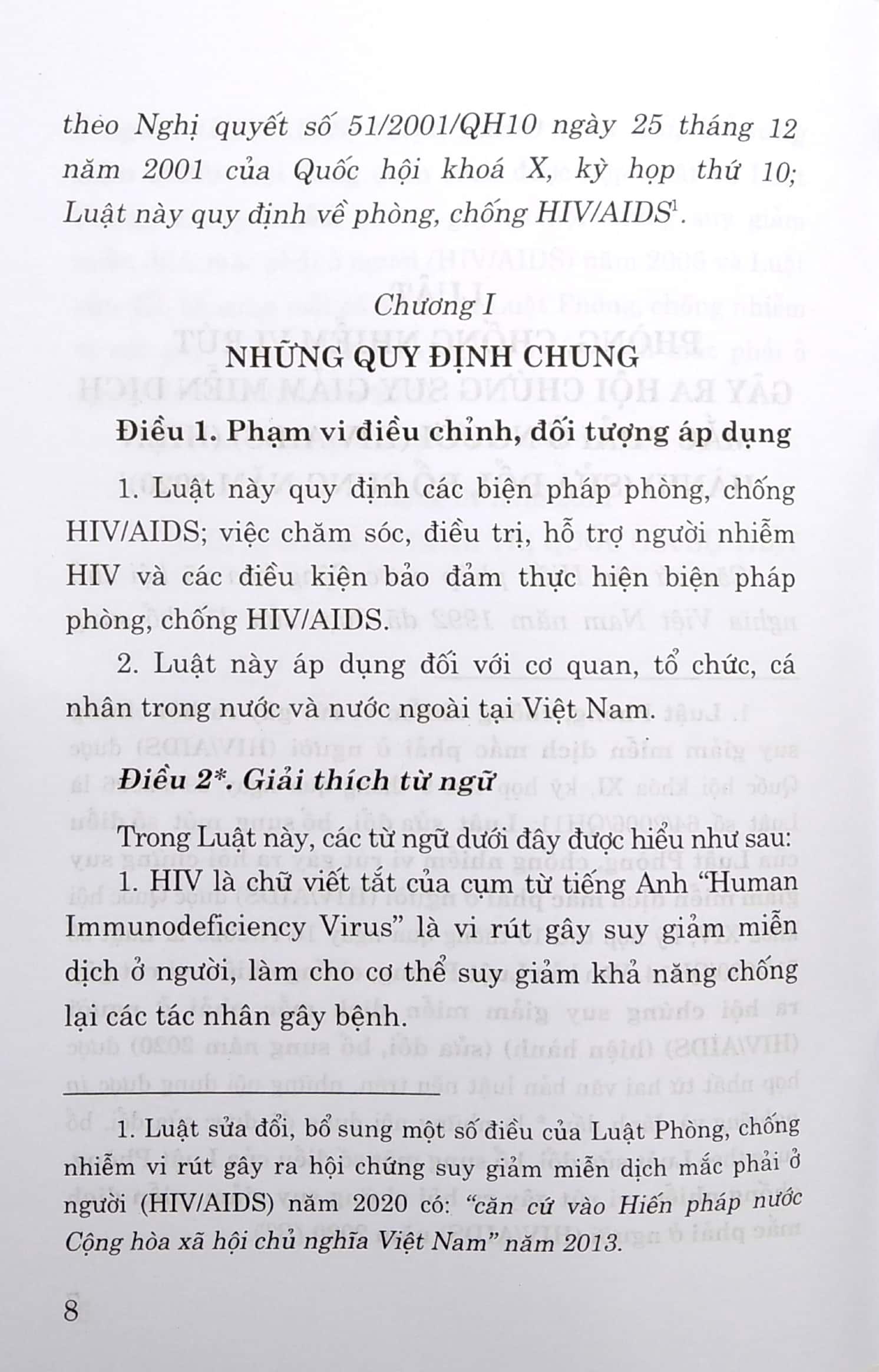 Luật Phòng, Chống Nhiễm Vi Rút Gây Ra Hội Chứng Suy Giảm Miễn Dịch Mắc Phải Ở Người (HIV/AIDS) (Hiện Hành) (Sửa Đổi, Bổ Sung Năm 2020)
