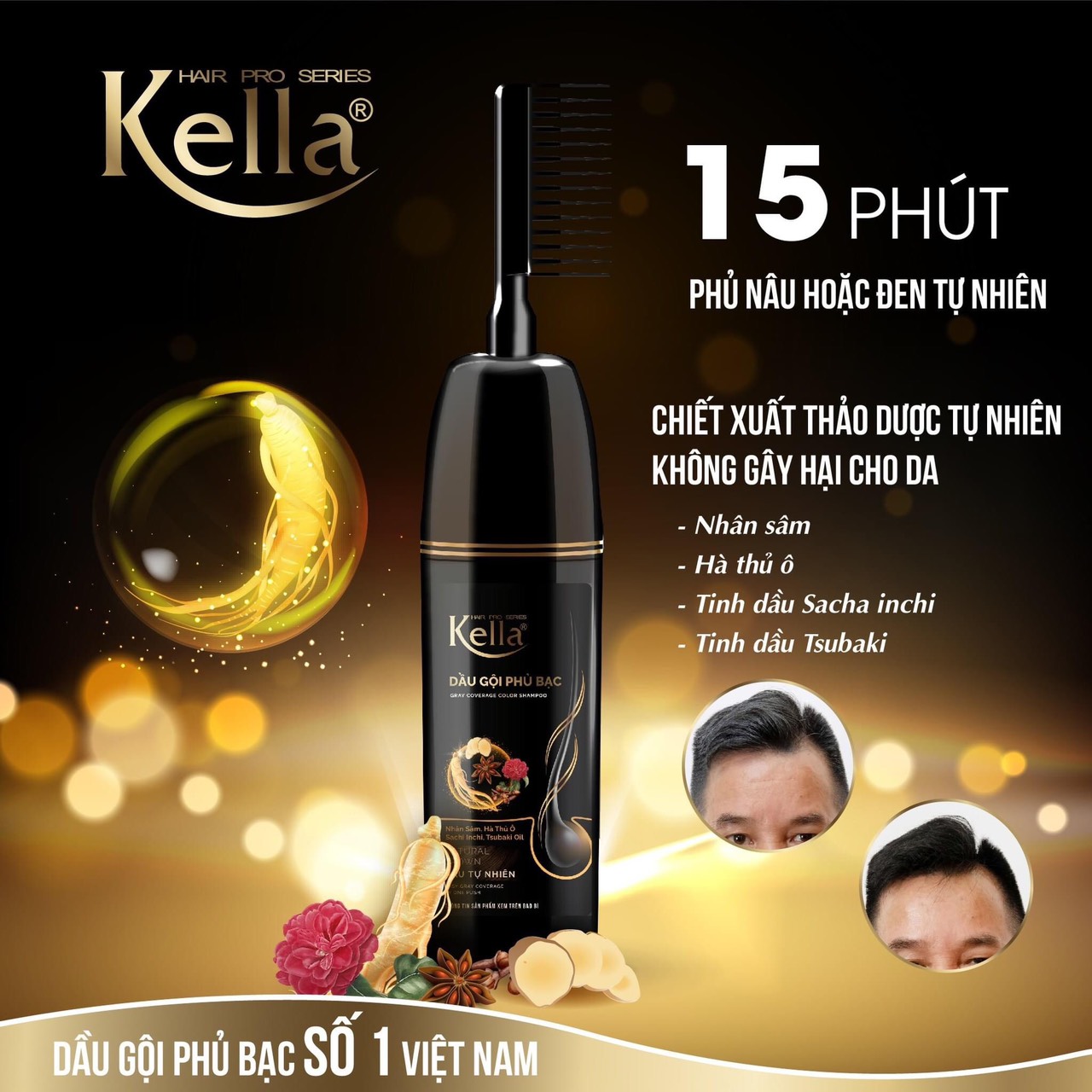 Dầu Gội Phủ Bạc kella Chiết Xuất Thảo Dược Màu Nâu Tự Nhiên