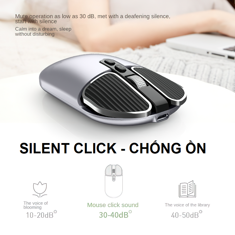 Chuột không dây M203 - Bluetooth + USB Wireless 2.4G - Pin sạc typeC - Chống ồn - chống mỏi cổ tay hàng nhập khẩu
