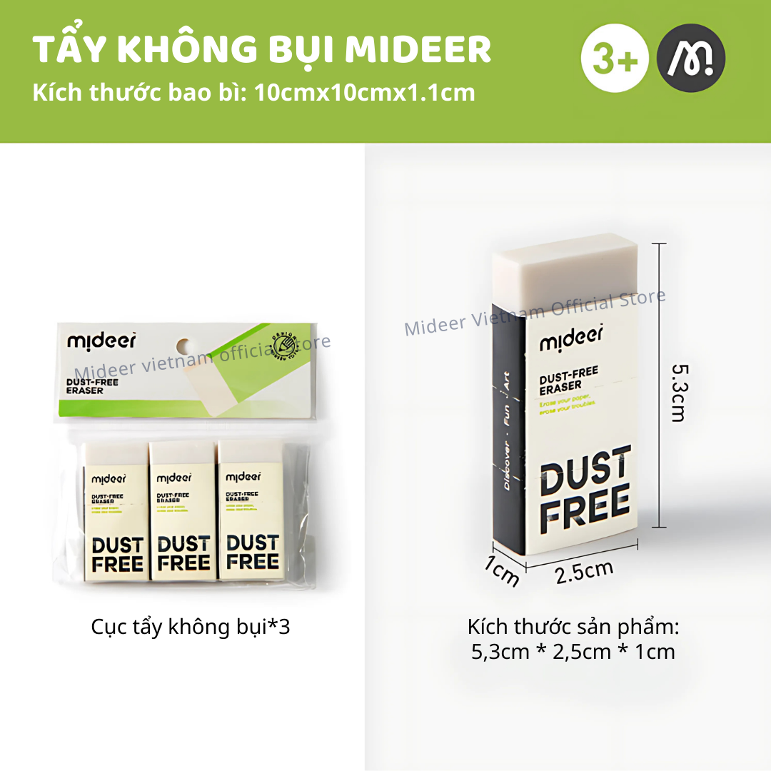 Tẩy bút chì siêu sạch, gôm tẩy không vụn Mideer Dust-free Eraser