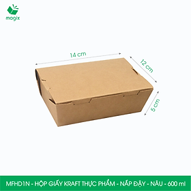 MFHD1N - Combo 50 hộp giấy kraft thực phẩm 600ml, hộp đựng thức ăn nắp đậy màu nâu, hộp gói đồ ăn mang đi
