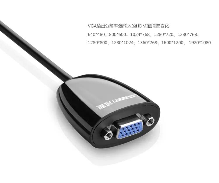 Ugreen UG40253MM105TK Màu Đen Bộ chuyển HDMI sang VGA - HÀNG CHÍNH HÃNG