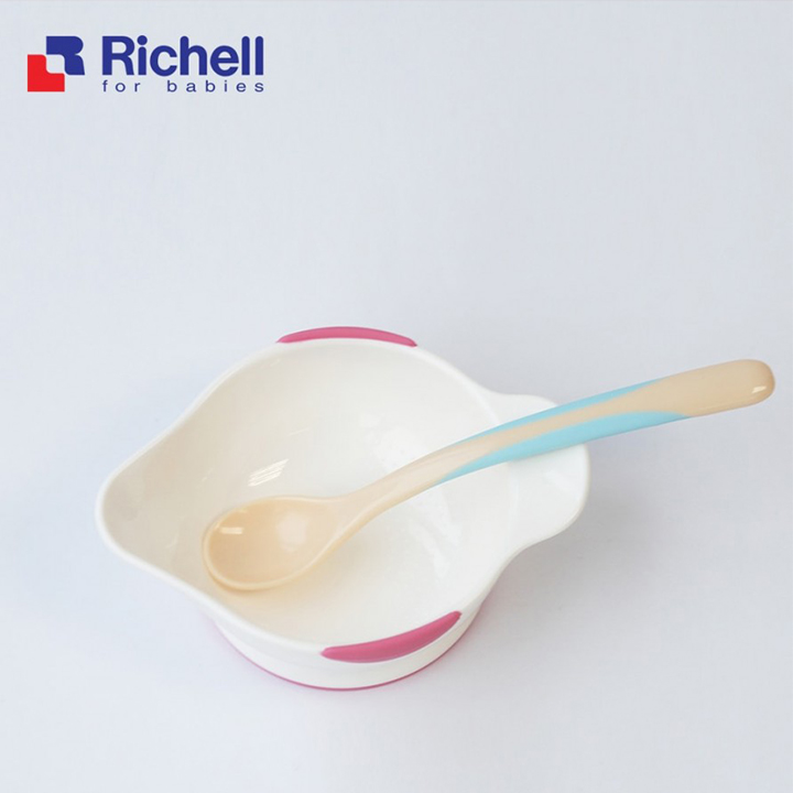 Bộ bát thìa ăn dặm Richell trắng hồng
