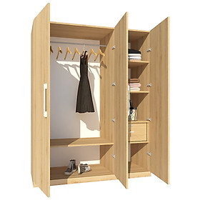Tủ quần áo gỗ MDF Tundo 3 cánh 2 ngăn kéo màu vàng sồi 160 x 55 x 200cm