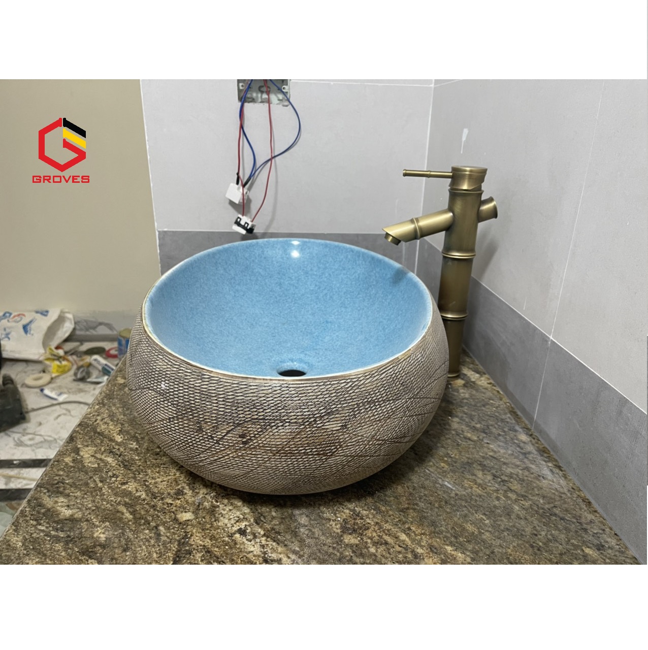 Vòi rửa mặt, Vòi Lavabo nóng lạnh tân cổ điển nhập khẩu cao cấp chính hãng Groves kiểu cây trúc rất Việt Nam 8604