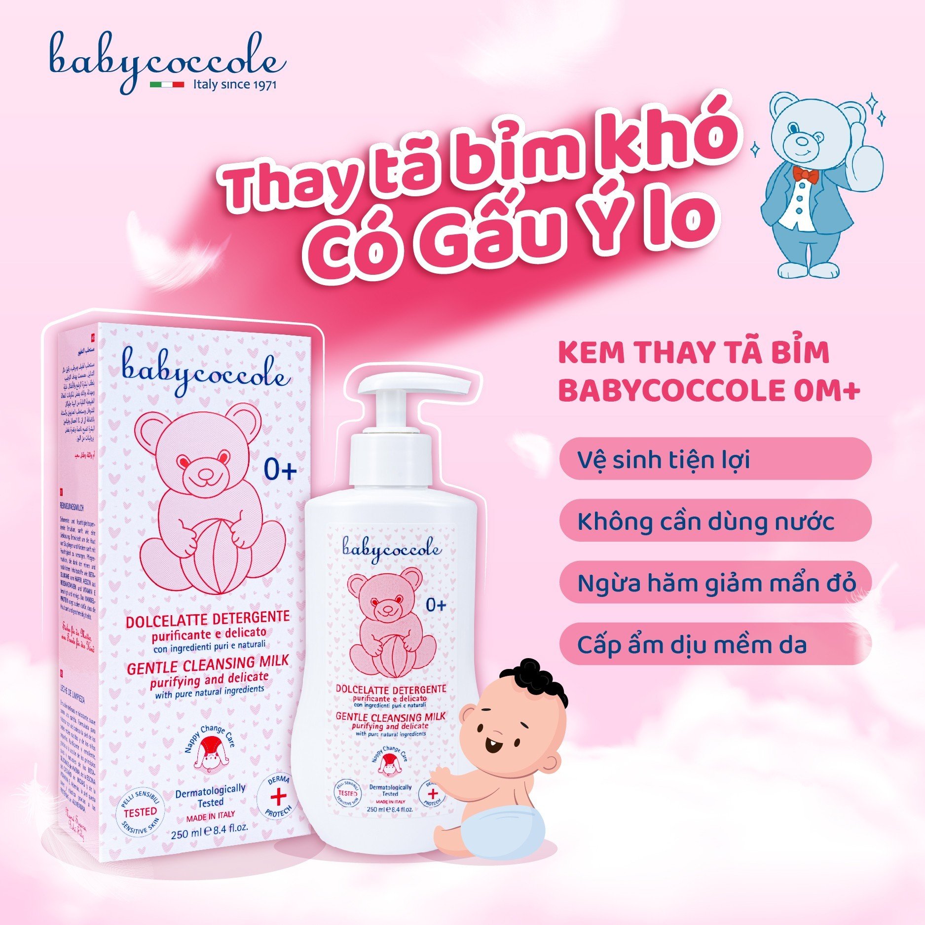 Kem thay tã bỉm và chống hăm Babycoccole 0M+- 250ml