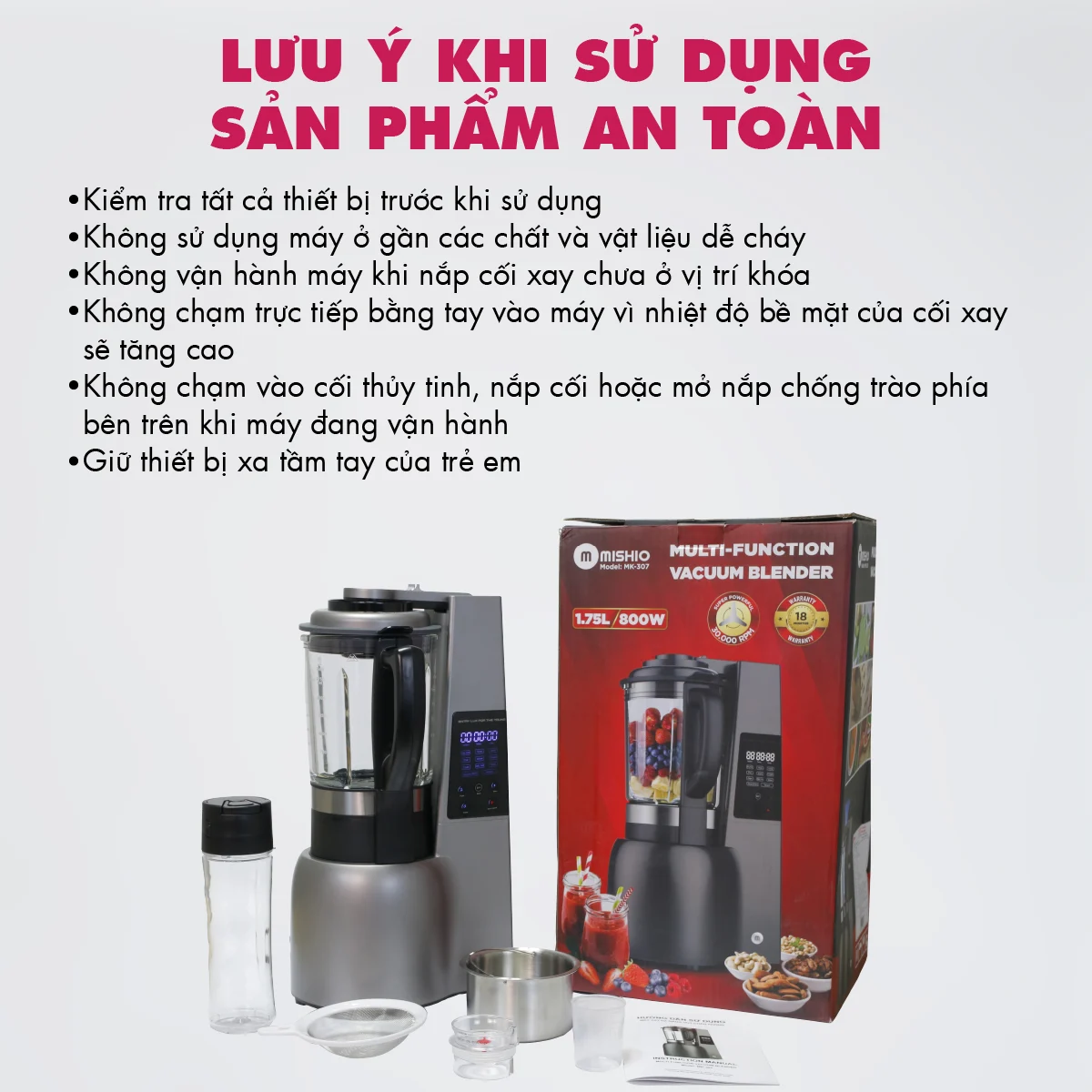 Máy xay sinh tố công suất lớn 800W Mishio - Hàng chính hãng