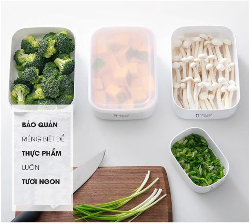 Set 02 hộp đựng thực phẩm White Pack 1000ml và 900ml, có nắp mềm giúp bảo quản thực phẩm sạch sẽ -nội địa Nhật Bản