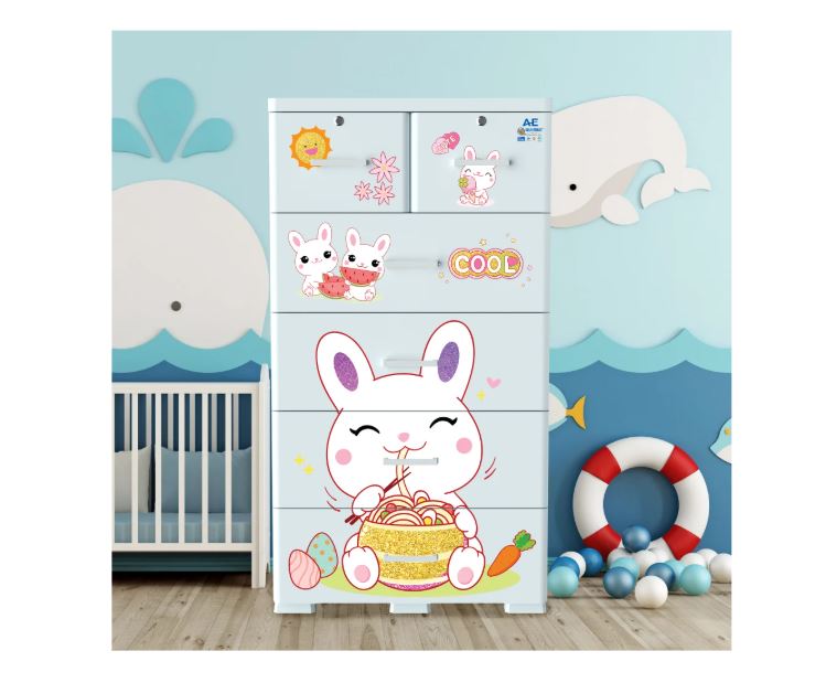 Tủ nhựa 5 tầng Qui Phúc AE màu xanh dương mẫu Rabbit KT 710 x 505 x 1310 mm _ Juno Sofa hàng lắp sẵn