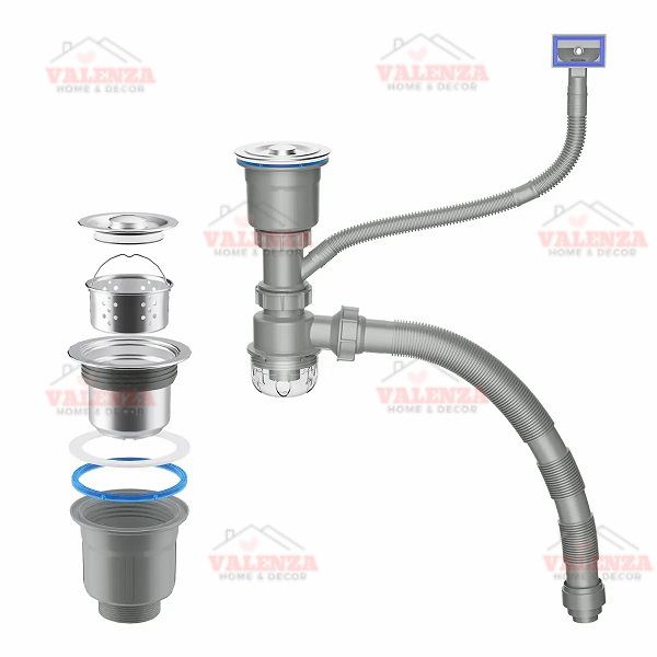 Chậu rửa bát 1 hố Valenza 6845 inox 304 nano xám dày 3li kèm khay inox, bộ xả to ngăn mùi, rổ inox lỗ-Hàng đẹp