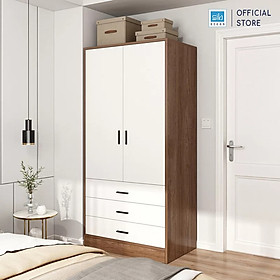 Tủ Quần Áo Gỗ Nhiều Ngăn Đa Năng Màu Trắng Phối Vân Gỗ Nâu Thương Hiệu SIB Decor TA08
