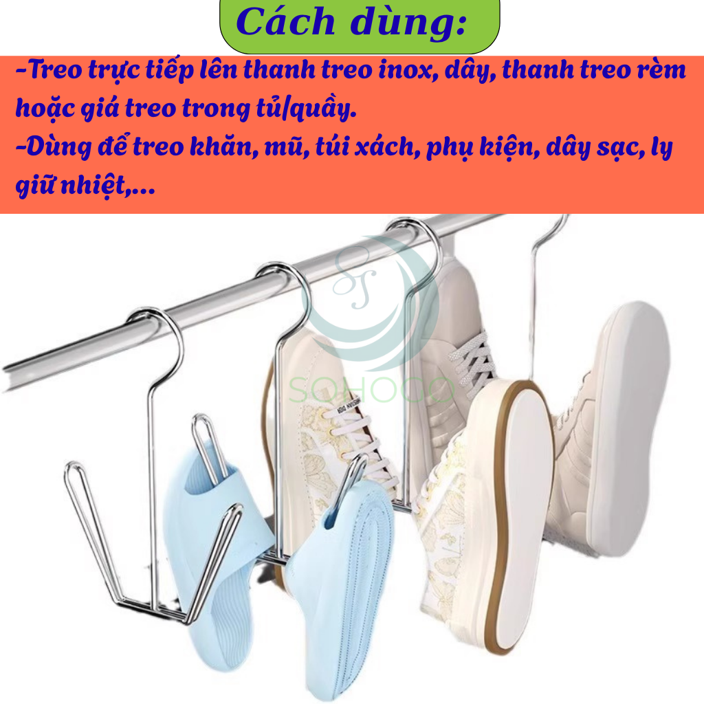 Bộ 2 Móc Treo Giày Đôi Inox Đa Năng- Móc Phơi Giày Thông Minh Chống Gỉ - Móc Sắt Treo Dép – Giày – Chai Đa Dụng