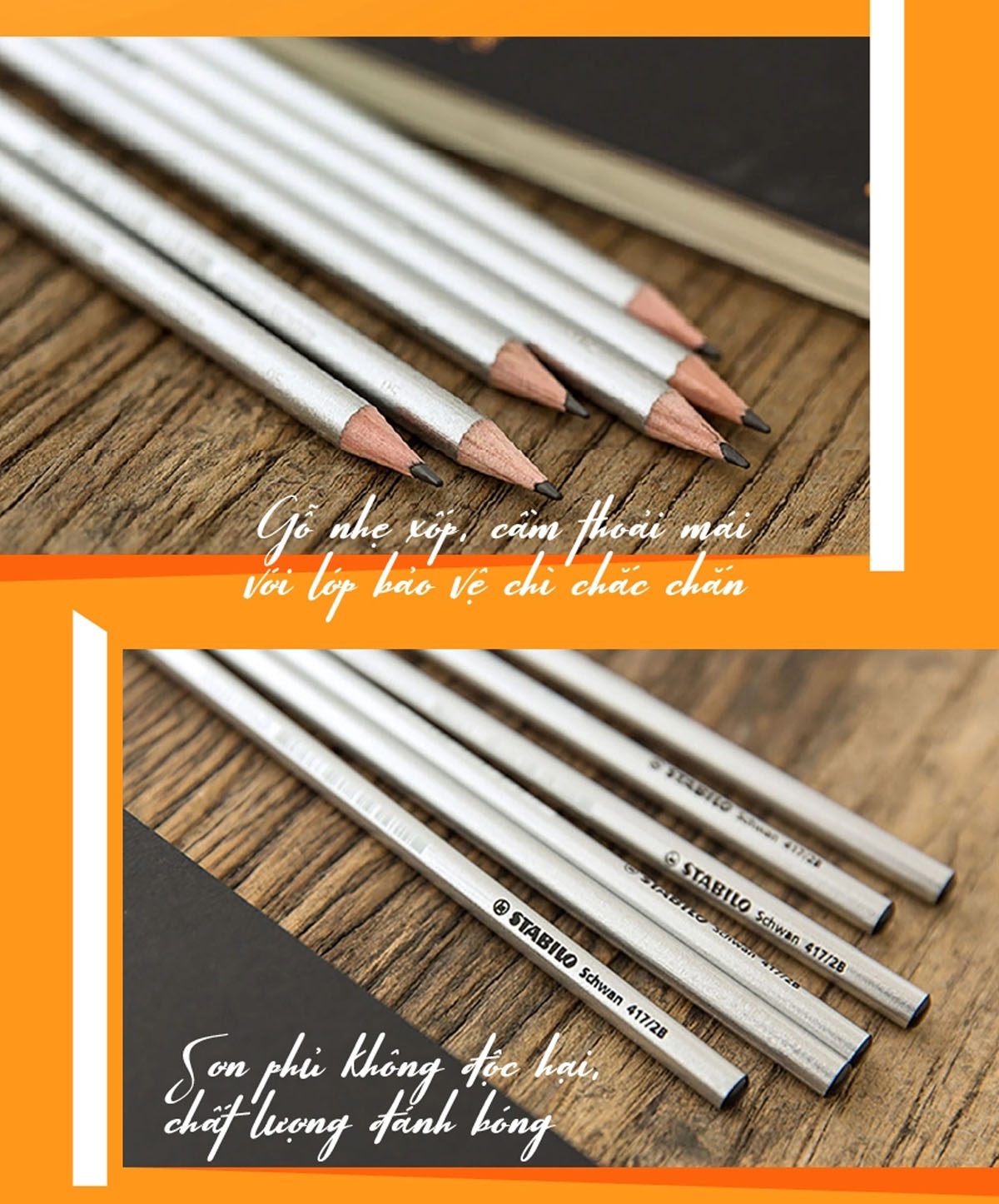 Hộp bút chì gỗ STABILO Schwan màu bạc - Hộp 12 bút chì (PC417S/12-2B)