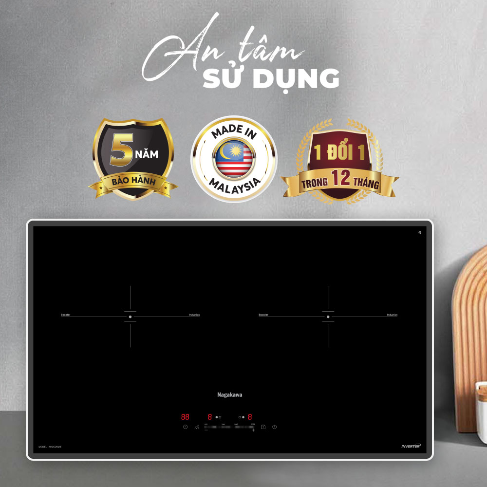 Miễn phí giao và lắp đặt toàn quốc - Bếp đôi điện từ Nagakawa UltraSlim NK2C26MB - Made in Malaysia - Bảo hành 5 năm - Hàng chính hãng