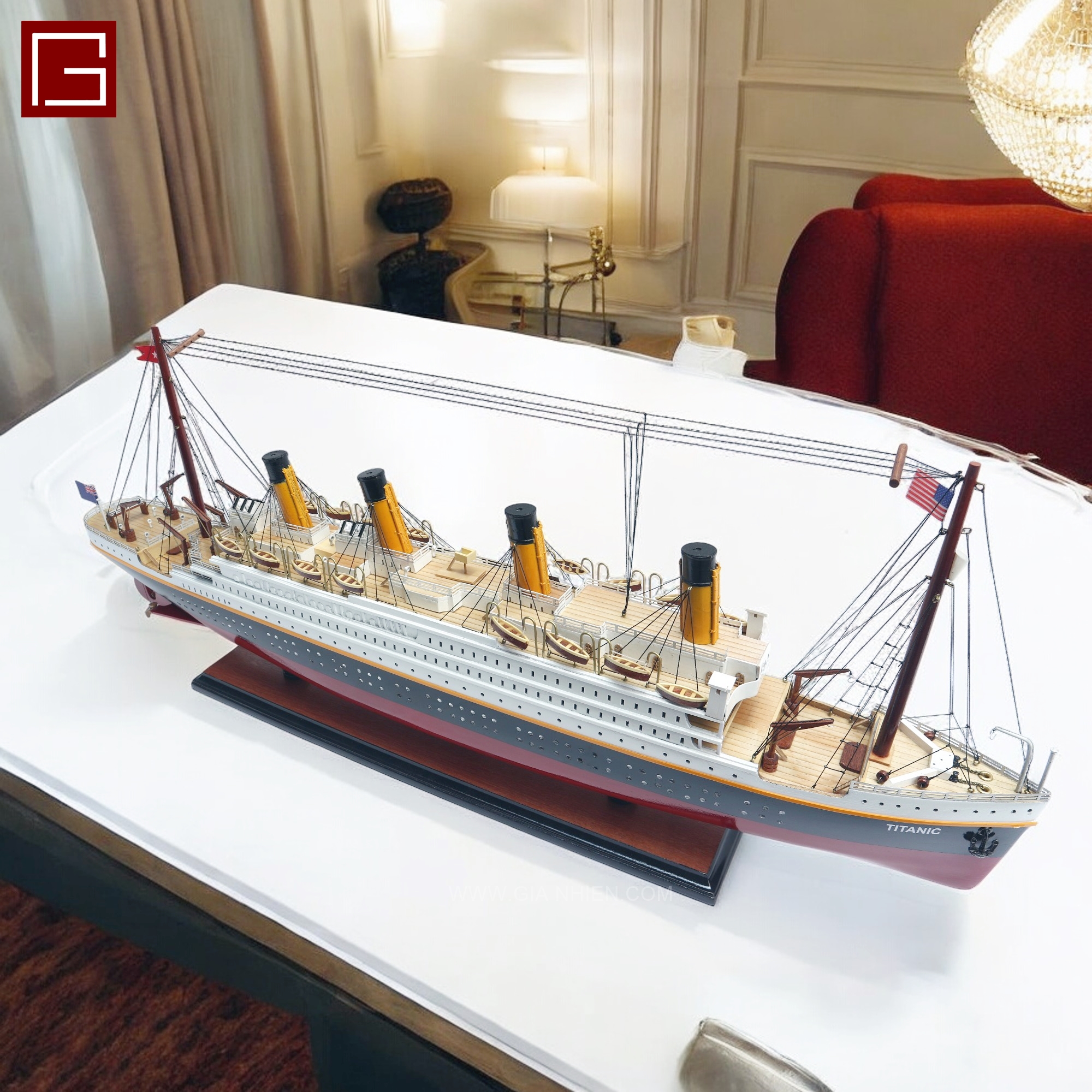 Mô Hình Thuyền Gỗ Trang Trí Phong Thủy RMS TITANIC PAINTED, tàu du lịch, thuyền trang trí chính hãng