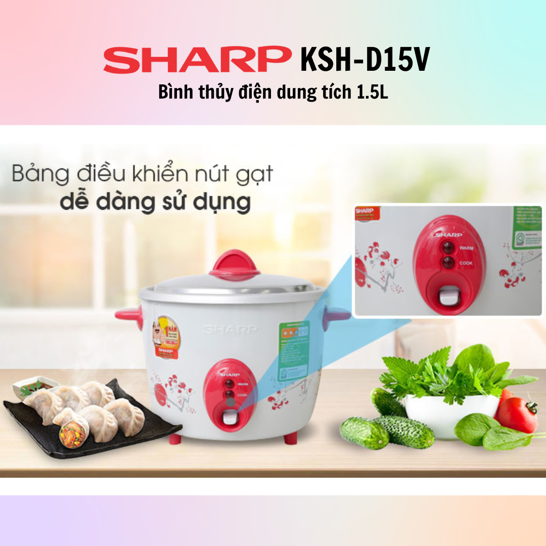 Nồi Cơm Điện Nắp Rời Sharp KSH-D15V (1.5L) - Màu Ngẫu Nhiên - Hàng Chính Hãng