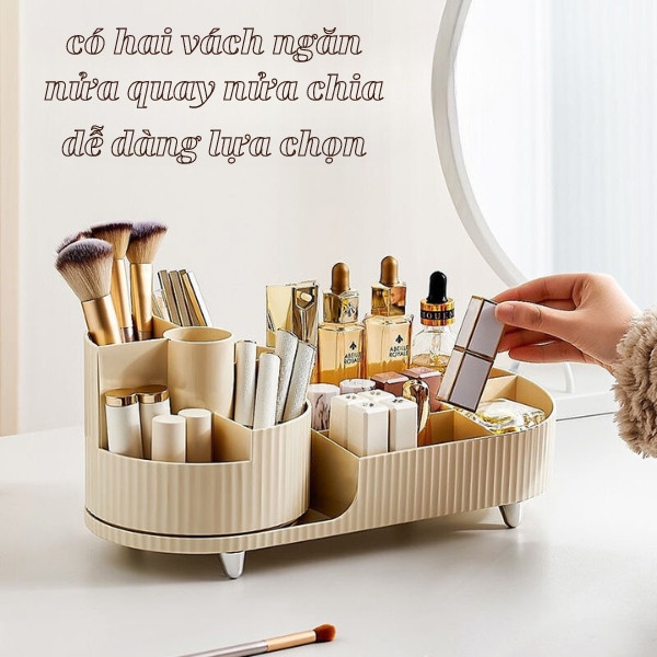 Kệ mỹ phẩm để đồ trang điểm xoay 360 độ, Kệ Hộp Để Phụ Kiện Trang Sức Nữ Trang chia nhiều ngăn lớn đựng đồ tiện lợi, đa năng