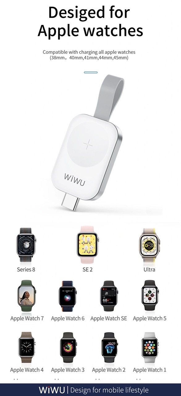 Sạc đồng hồ không dây Wiwu Wireless Charger M16 Pro cho đồng hồ thông minh tương thích với series 8/ Ultra/7/6/5/4/3/2/1 (38mm, 40mm, 41mm, 44mm, 45mm) - Hàng chính hãng