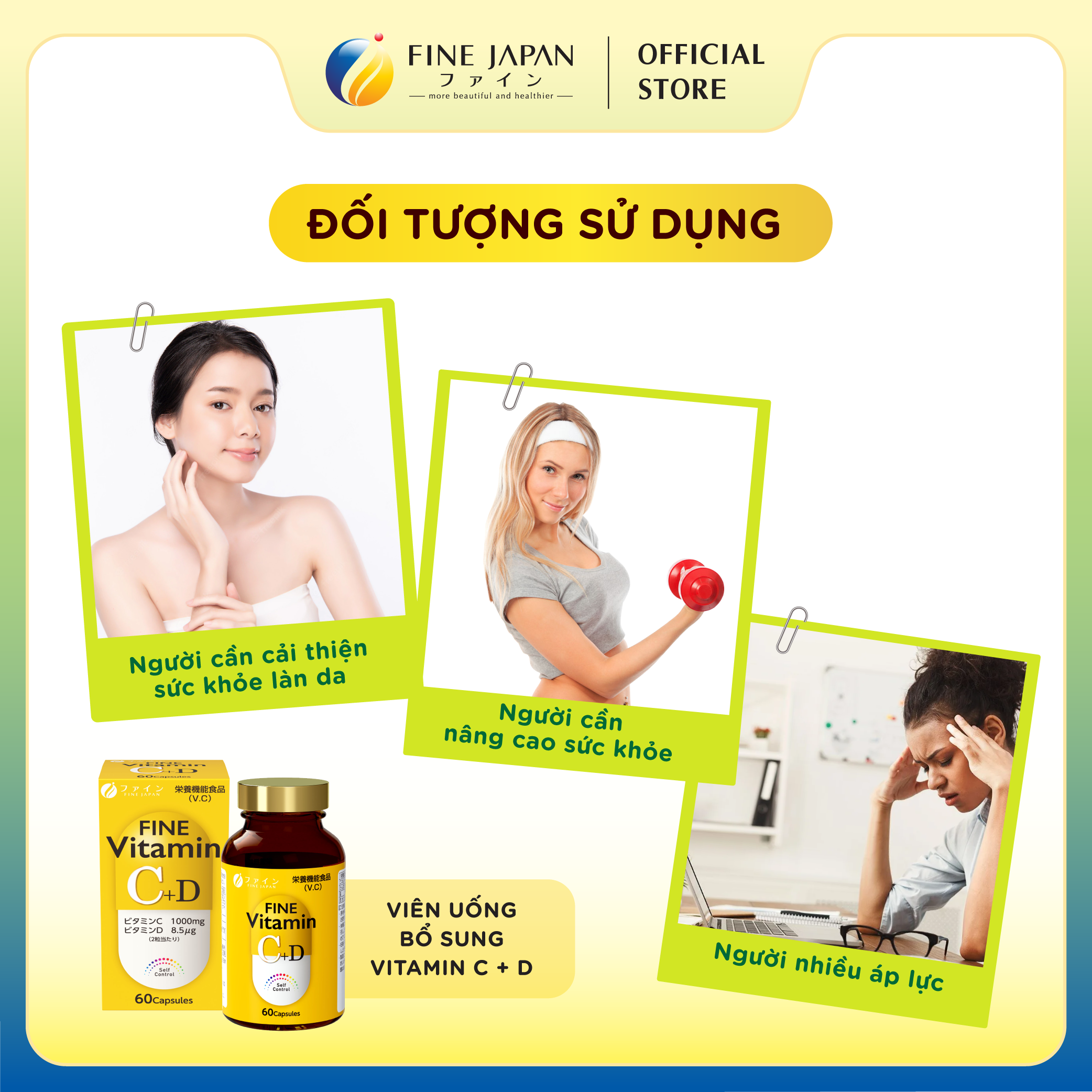 Viên uống Vitamin C&D FINE JAPAN chống suy nhược cơ thể lọ 60 viên (30 ngày)