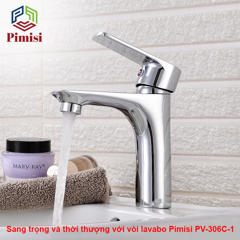 Vòi Nước Lavabo Pimisi PV-306C-1 Nóng Lạnh 1 Lỗ, Thân Củ Gật Gù Làm Từ Đồng Thau Mạ Crom-Niken Sáng Bóng Dùng Cho Chậu Rửa Mặt Treo Tường 1 Lỗ Hoặc Âm Bàn Đá Trong Nhà Vệ Sinh Với Đầy Đủ Phụ Kiện Xi Phông Và Dây Cấp Nước | Hàng Chính Hãng