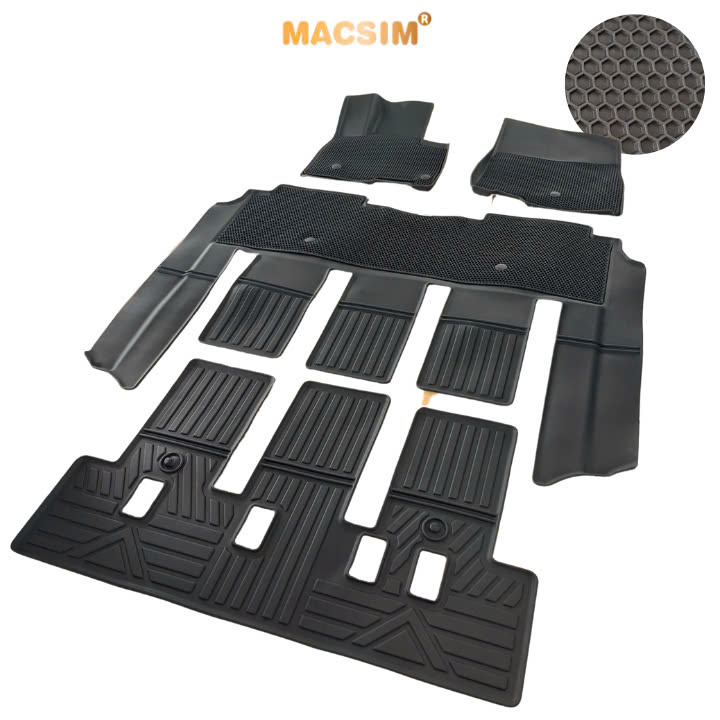 Thảm 2 lớp (sd3) dạng lưới lục giác cho Kia Carnival 7 chỗ bề mặt cao su siêu sạch nhãn hiệu Macsim