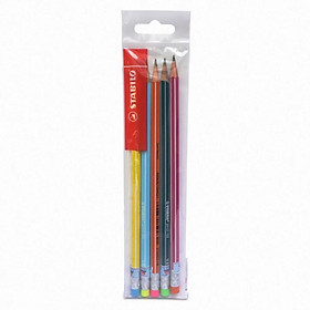 Combo bút chì gỗ STABILO Pencil 2160 HB (có gôm) - Bộ 6 bút chì màu vàng + Chuốt chì PS4538 (PC2160Y-C6S)