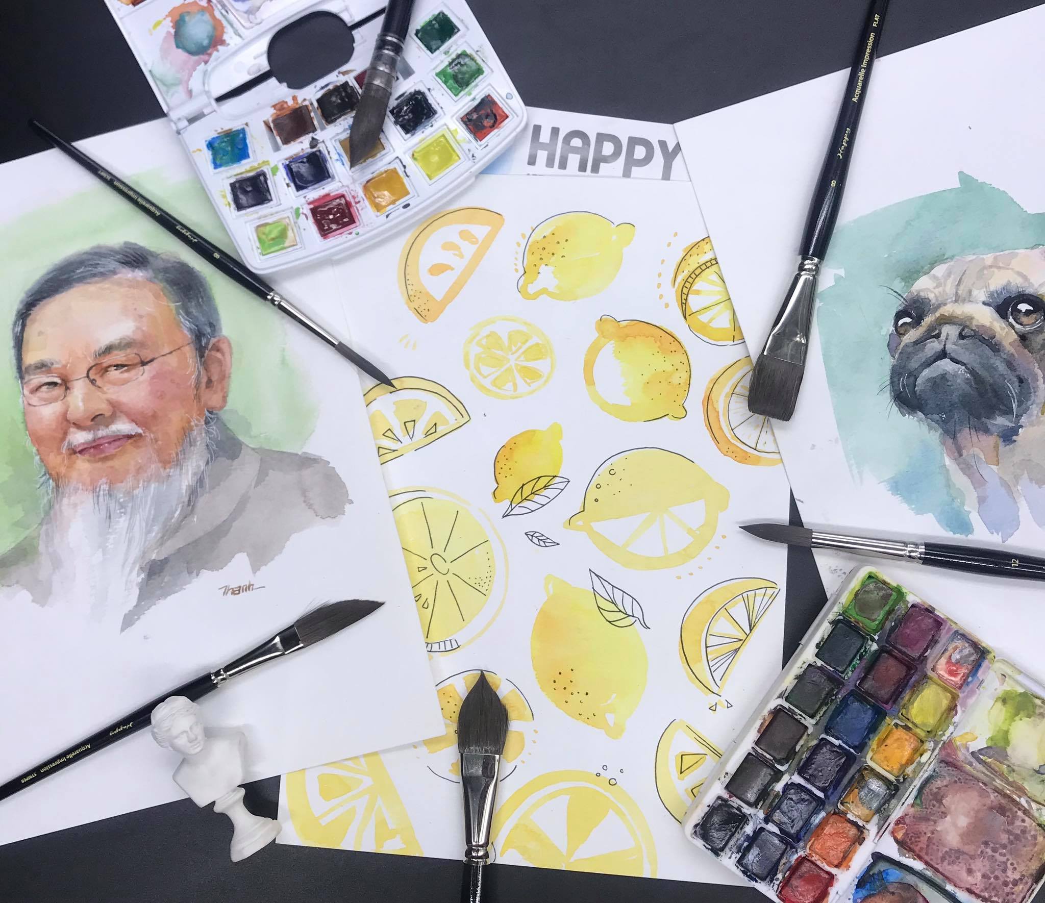 Combo 3 Tệp Giấy Vẽ Màu Nước Happy Artists