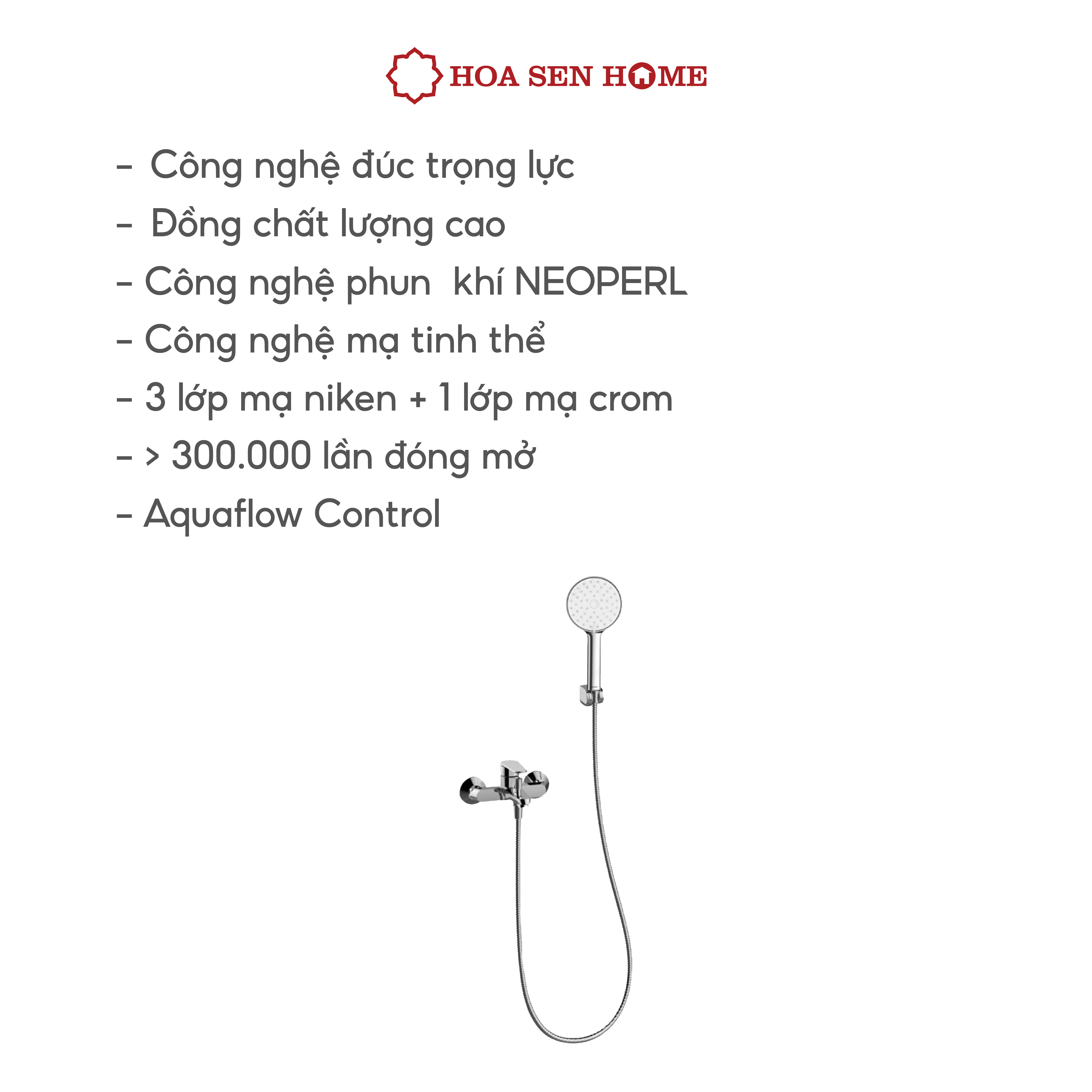 Sen dây TUSLO LUXURY S001 chất liệu đồng thau, công nghệ phun khí tân tiến, tiết kiệm nước - Hoa Sen Home - Hàng chính hãng